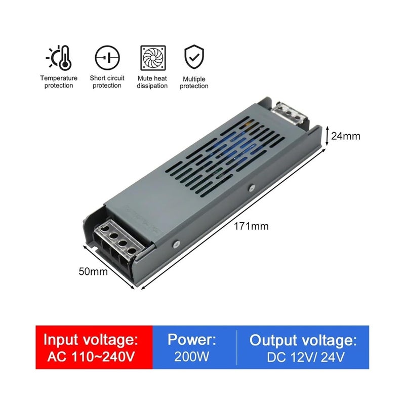 200W 24V DC Ultra Thin Silent LED Power Supply Transformer For LED Strip Lights - Image 2